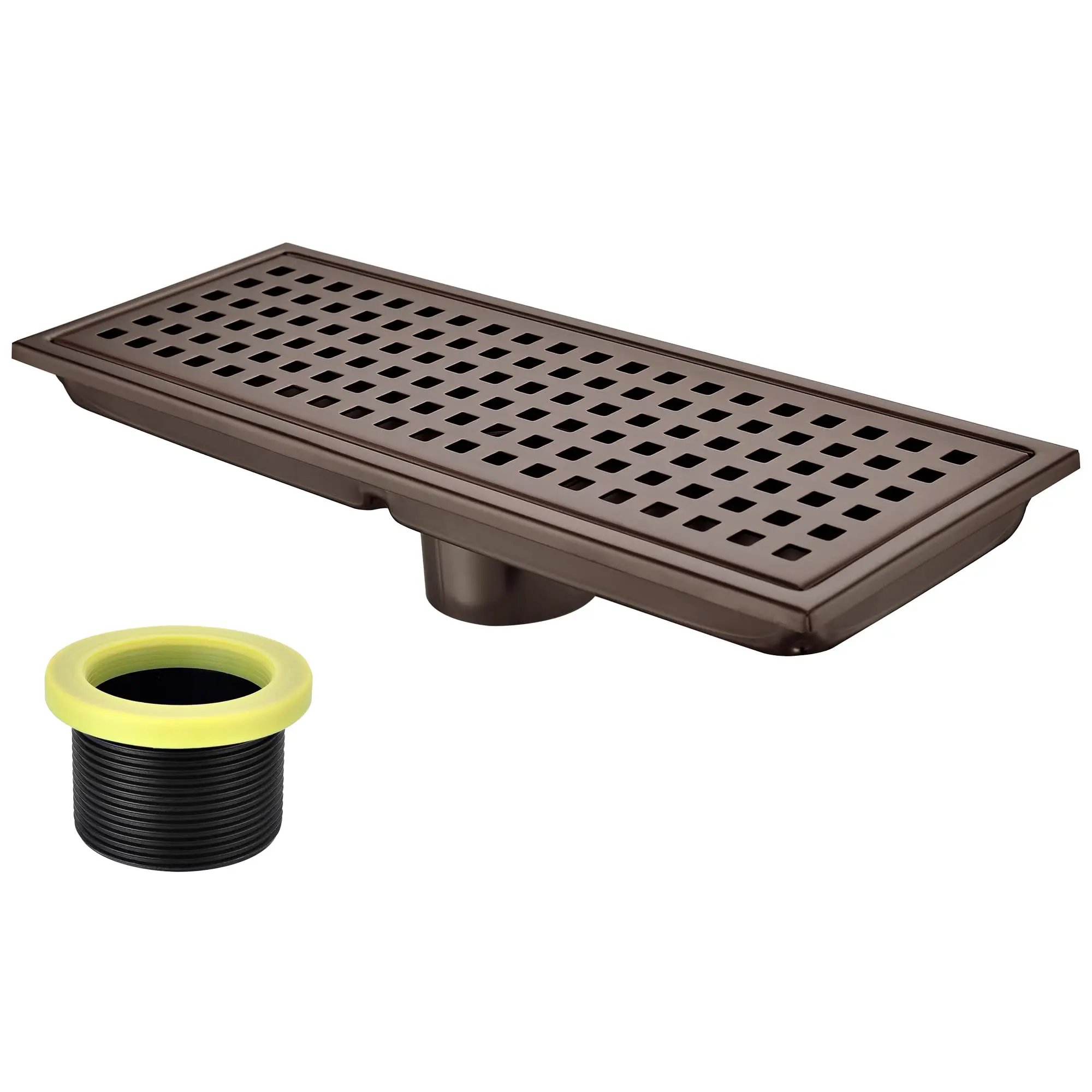 12 Inch Stainless Steel Linear Shower Floor Drain With Threaded Adapter Removable Grid Grate Brushed Bronze
12 Inch Stainless Steel Linear Shower Floor Drain With Threaded Adapter Removable Grid Grate Brushed Bronze