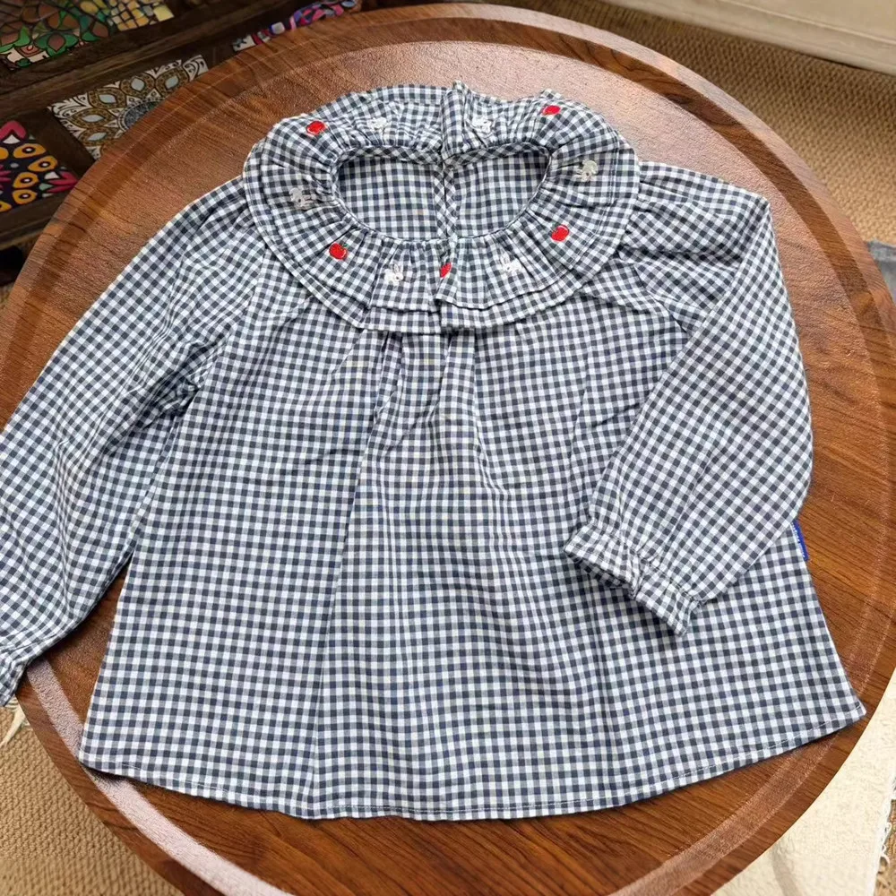spring baby tops kids t-shirts cotton Ruffle cartoon pattern embroidery lapel Girls' checkered pattern top long-sleeved T-shirt
spring baby tops kids t-shirts cotton Ruffle cartoon pattern embroidery lapel Girls' checkered pattern top long-sleeved T-shirt