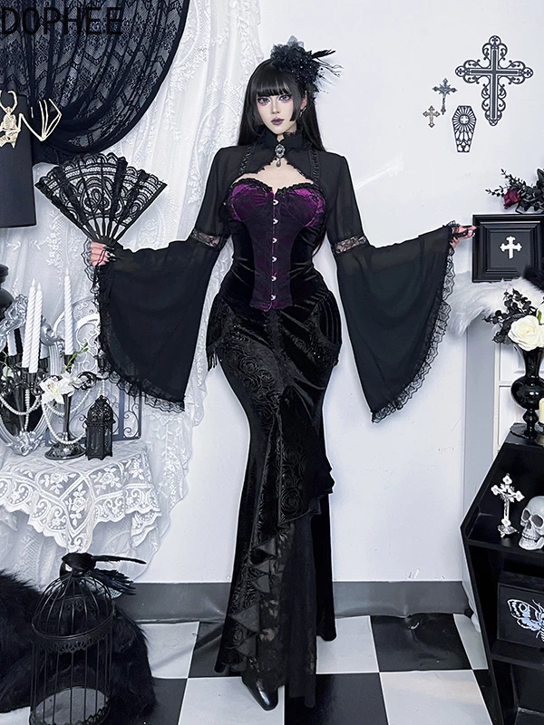 Dark Subculture Cos Sets Готический придворный стиль Сексуальный топ с открытыми плечами Фиолетовый топ-труба Камзол Элегантные тонкие ультра длинные юбки с высокой талией
Dark Subculture Cos Sets Готический придворный стиль Сексуальный топ с открытыми плечами Фиолетовый топ-труба Камзол Элегантные тонкие ультра длинные юбки с высокой талией