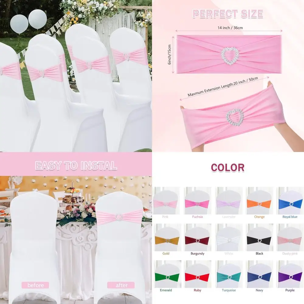 120-Piece Spandex Chair Sashes with Buckle Sliders for Universal Elastic Chair Ties - Ideal for Weddings, Banquets, and Parties
120-Piece Spandex Chair Sashes with Buckle Sliders for Universal Elastic Chair Ties - Ideal for Weddings, Banquets, and Parties