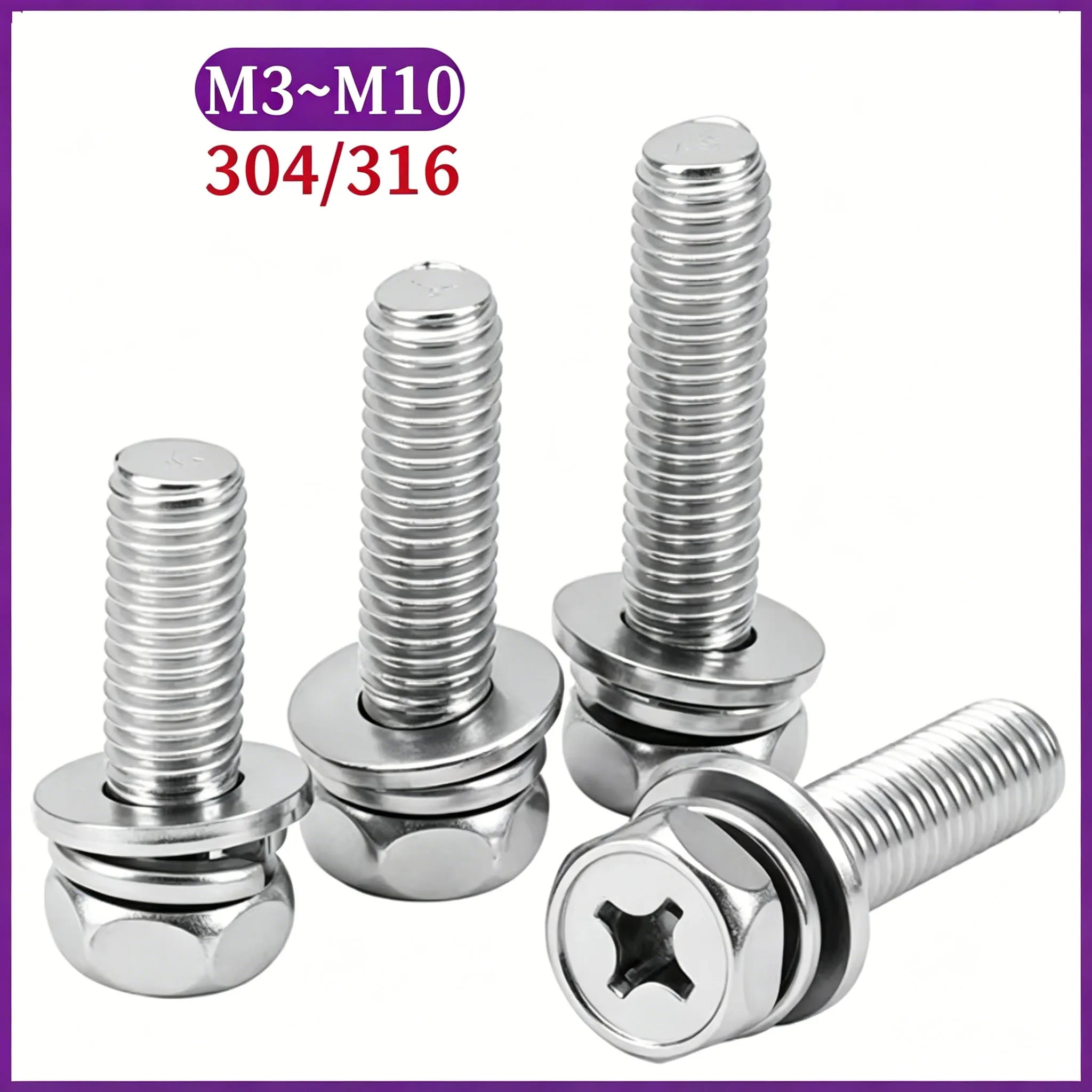 Imperial Metric Fastener Set Phillips Hex Screw with Plain Spring Washer 304 316 Stainless Steel M3 M4 M5 M6 M8 M10
Imperial Metric Fastener Set Phillips Hex Screw with Plain Spring Washer 304 316 Stainless Steel M3 M4 M5 M6 M8 M10