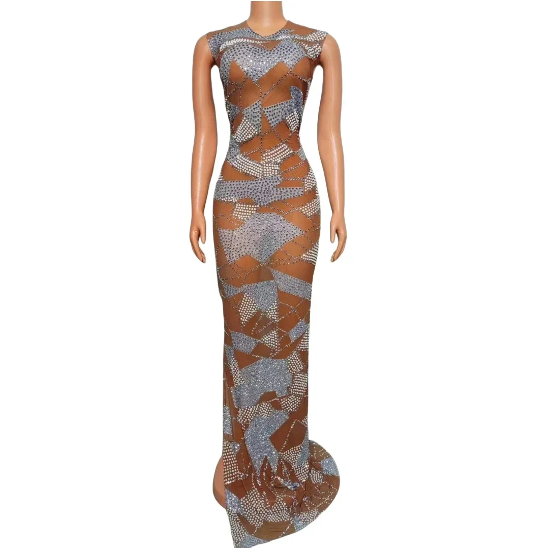 Sexy See Through Mesh Sheer Floor Length Dress For Women Sleeveless Full Rhinestone Beaded Glitter Photo Shoot Props Birthday
Sexy See Through Mesh Sheer Floor Length Dress For Women Sleeveless Full Rhinestone Beaded Glitter Photo Shoot Props Birthday