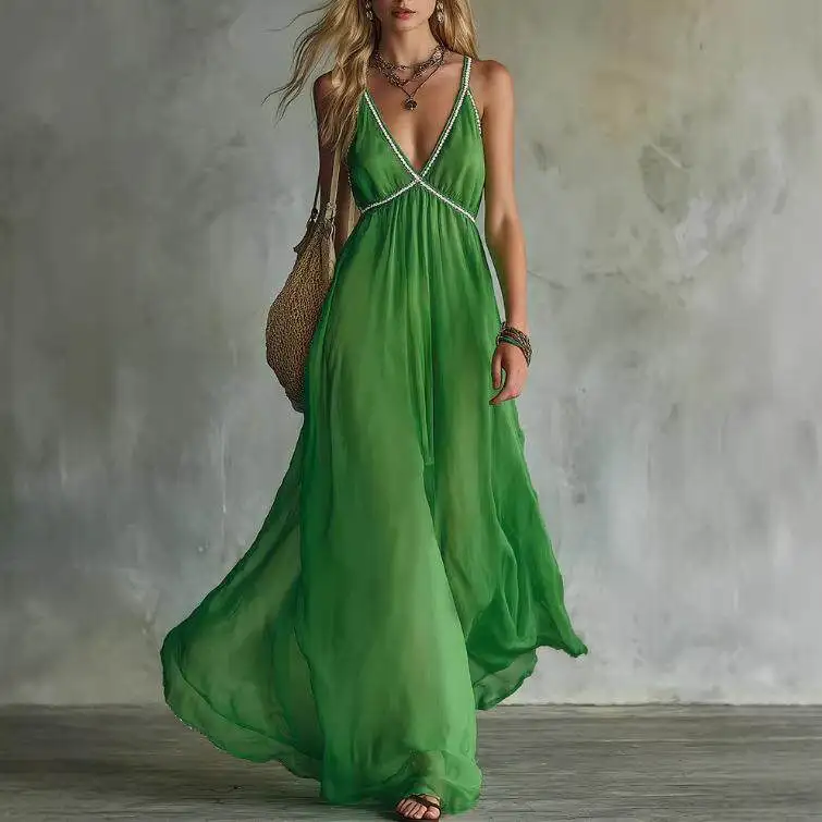 Elegant Casual V-Neck Sleeveless A-Line Skirt Pure Color Chiffon Long Dress for Women High Waist Autumn Fashion Trend
Elegant Casual V-Neck Sleeveless A-Line Skirt Pure Color Chiffon Long Dress for Women High Waist Autumn Fashion Trend
