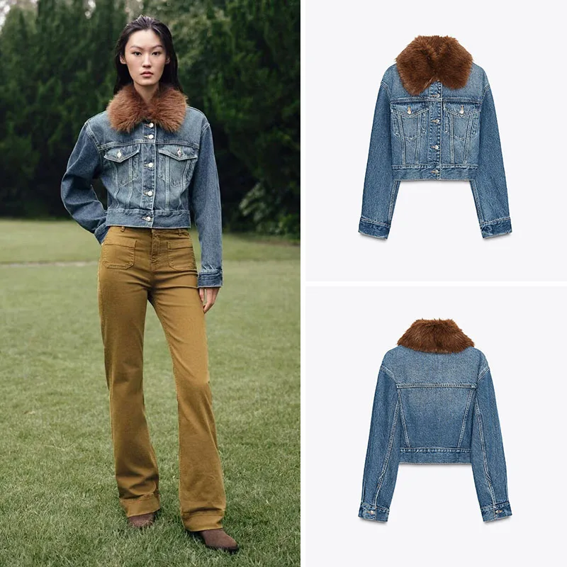 Fashionable Short Quilted Jacket Women's Autumn New Arrival Artificial Fur Collar Denim Jacket Casual Style Standard Fit
Fashionable Short Quilted Jacket Women's Autumn New Arrival Artificial Fur Collar Denim Jacket Casual Style Standard Fit