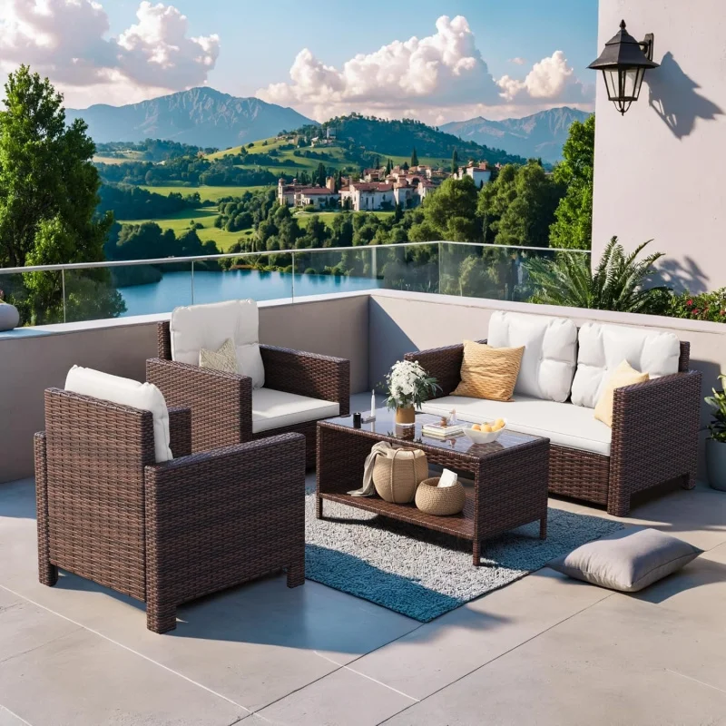 4-Piece Patio Rattan Wicker Furniture Set, Conversation Sofa & Chair Set, All-Weather Indoor Outdoor Garden Porch Poolside
4-Piece Patio Rattan Wicker Furniture Set, Conversation Sofa & Chair Set, All-Weather Indoor Outdoor Garden Porch Poolside