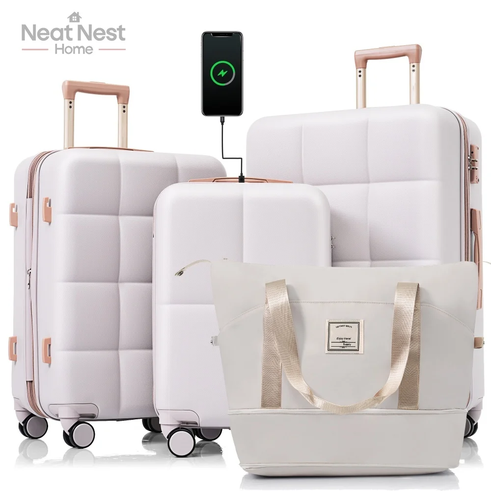 Наборы багажа из 4 предметов, с USB-портом, расширяемый прочный чемодан из АБС-пластика с дорожной сумкой, держателем для чашки, твердый багаж из АБС-пластика, боковые крючки 
Наборы багажа из 4 предметов, с USB-портом, расширяемый прочный чемодан из АБС-пластика с дорожной сумкой, держателем для чашки, твердый багаж из АБС-пластика, боковые крючки