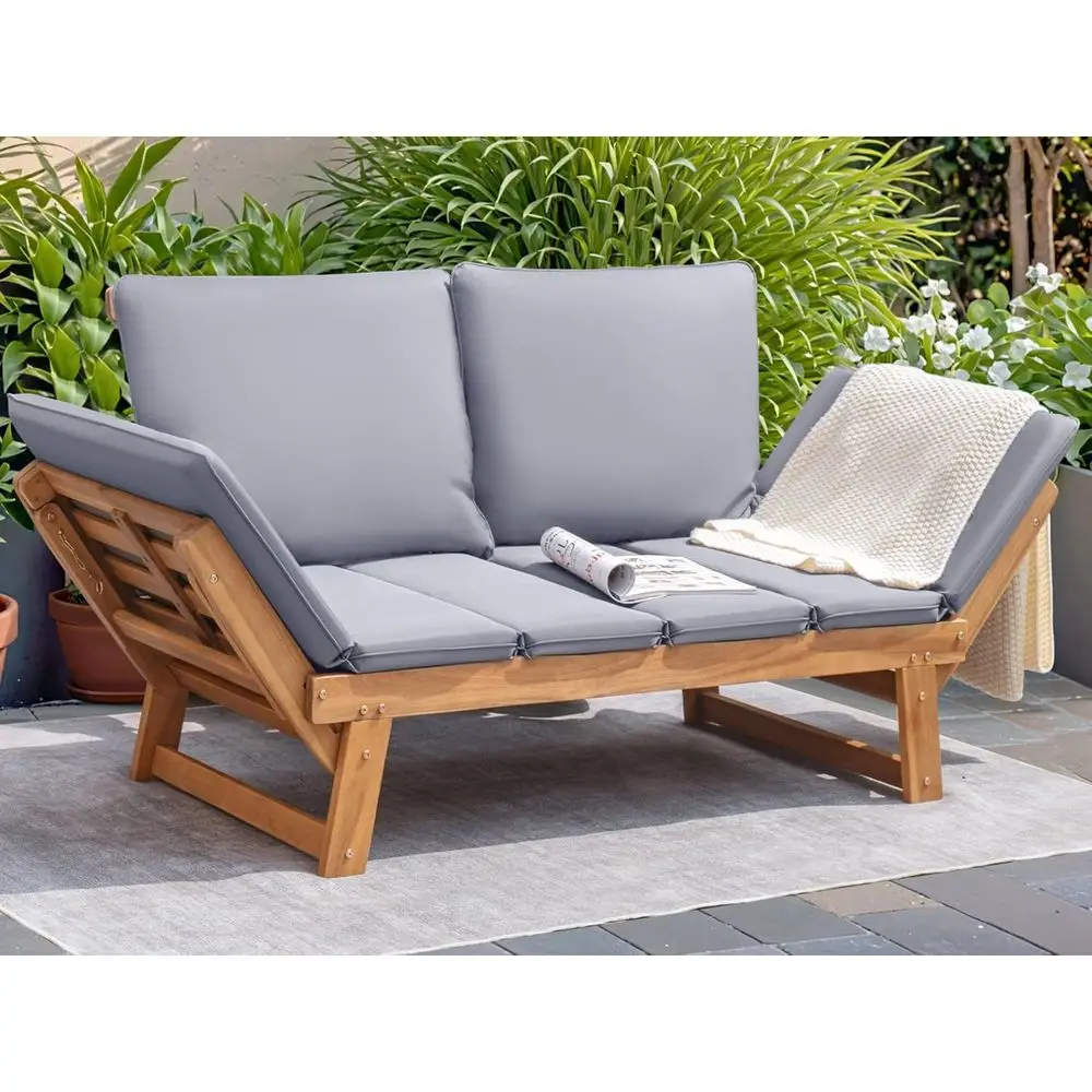 Acacia Wood Outdoor Couch with Adjustable Armrests and Removable Cushions for Patio, Porch, or Poolside (Grey)
Acacia Wood Outdoor Couch with Adjustable Armrests and Removable Cushions for Patio, Porch, or Poolside (Grey)