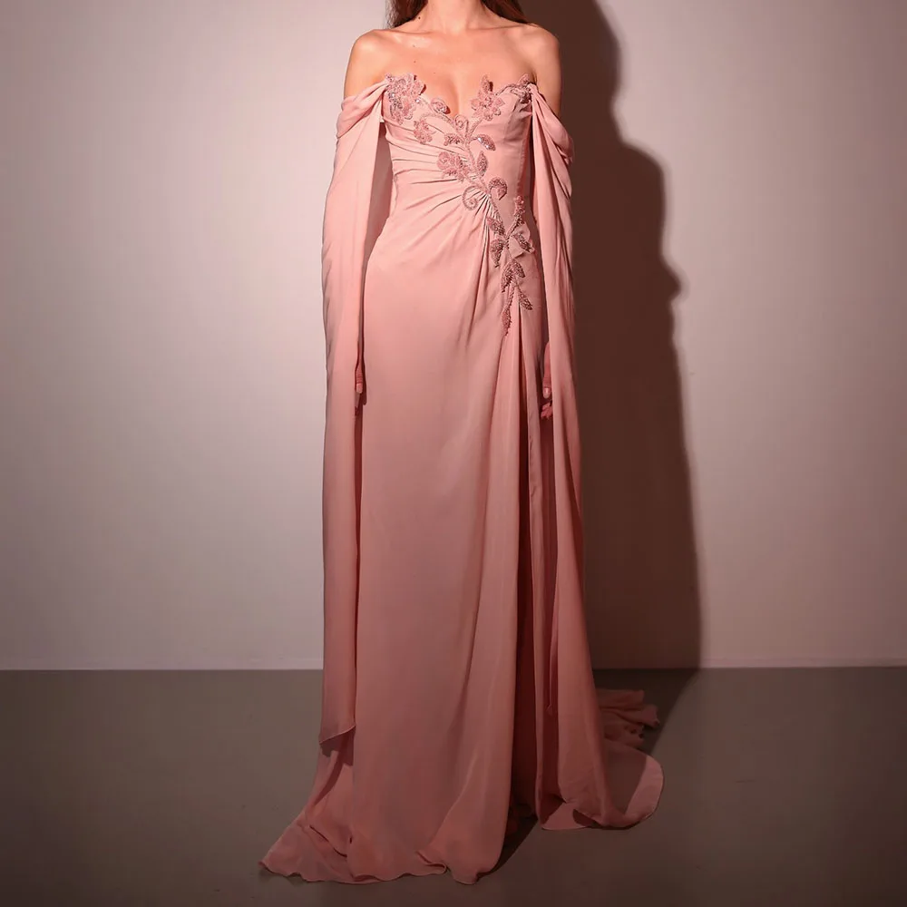 Customized A-line Evening Dresses Floor-length Off The Shoulder Full Sleeve Prom Gown Fashion Flowers Simple Draped Party Gown
Customized A-line Evening Dresses Floor-length Off The Shoulder Full Sleeve Prom Gown Fashion Flowers Simple Draped Party Gown