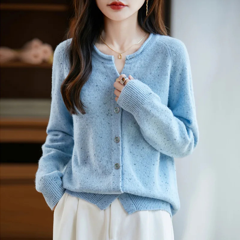 Осень-зима, мягкие теплые корейские джемперы, женские кардиганы, 100% шерсть, однобортная верхняя одежда с длинными рукавами и круглым вырезом, вязаный свитер
Осень-зима, мягкие теплые корейские джемперы, женские кардиганы, 100% шерсть, однобортная верхняя одежда с длинными рукавами и круглым вырезом, вязаный свитер