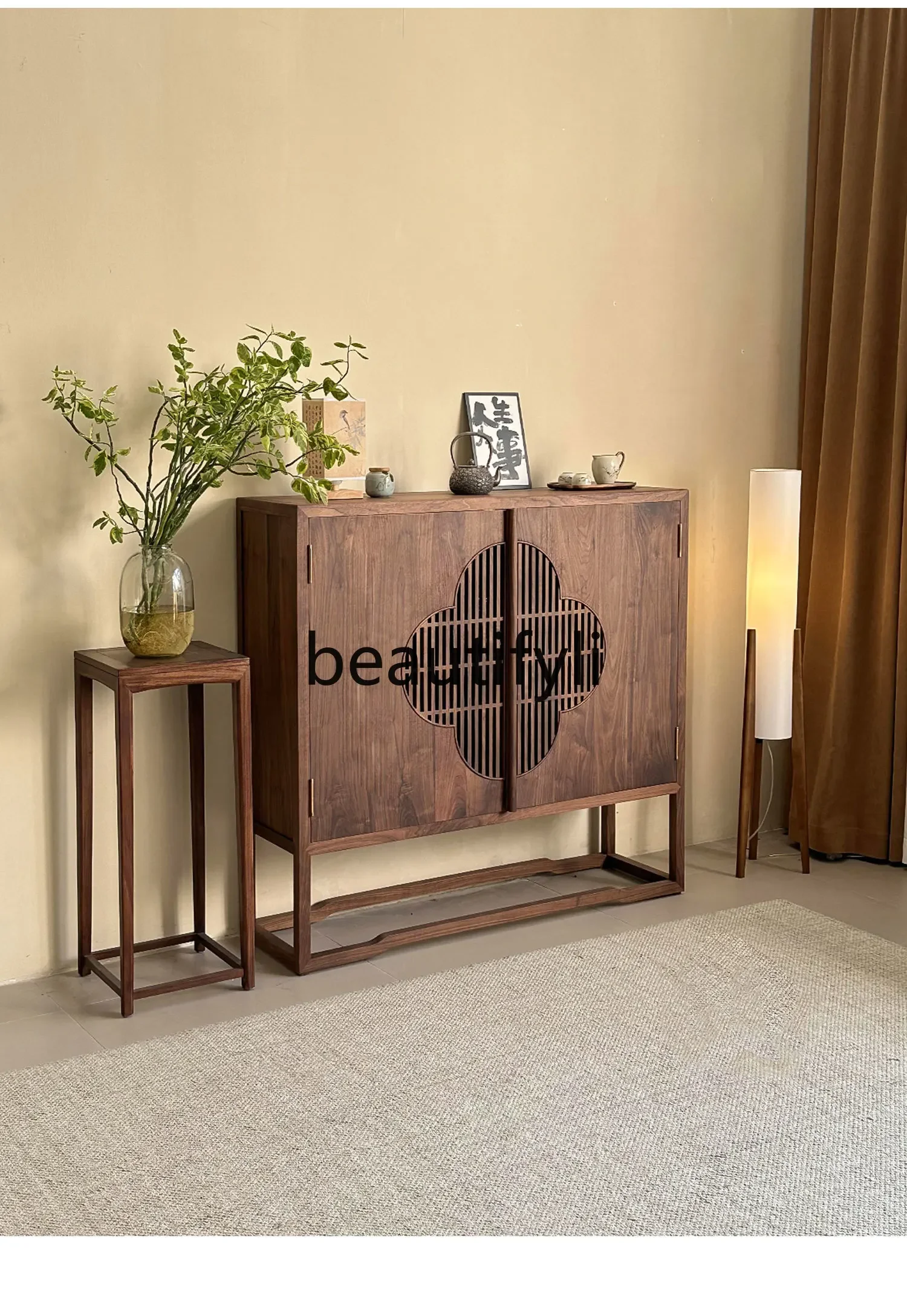 New Chinese style dining side cabinet, entrance cabinet, Zen black walnut furniture, log solid wood bookcase2936
New Chinese style dining side cabinet, entrance cabinet, Zen black walnut furniture, log solid wood bookcase2936