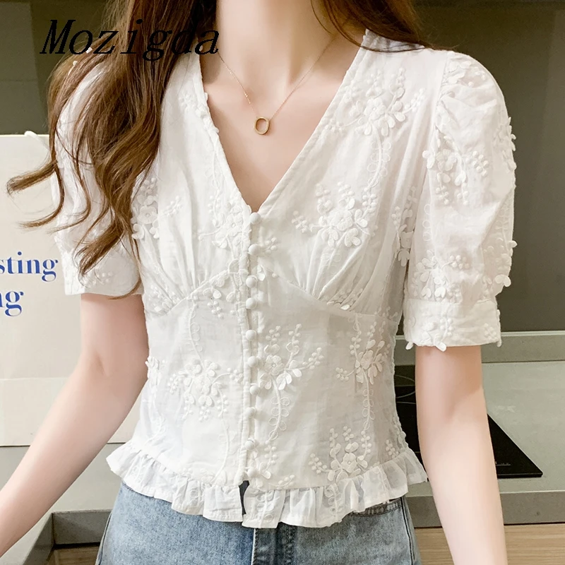 Sweet White Lace Tops Women Casual Puff Short Sleeve V-neck Embroidered Shirt Fashion Clothes Elegant Elastic Blouse
Sweet White Lace Tops Women Casual Puff Short Sleeve V-neck Embroidered Shirt Fashion Clothes Elegant Elastic Blouse