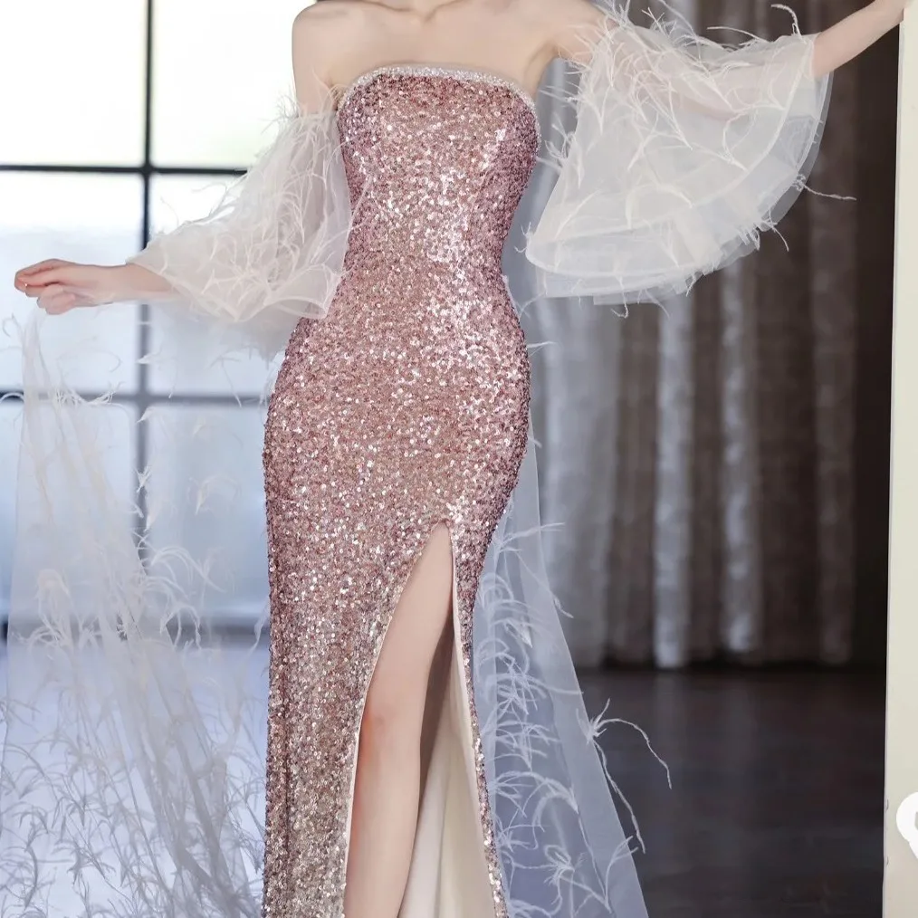 Gradients Pink Sequin Evening Party Dress Sexy Strapless Mermaid Formal Party Dress Qipao Luxury Women Cheongsam Banquet Dress
Gradients Pink Sequin Evening Party Dress Sexy Strapless Mermaid Formal Party Dress Qipao Luxury Women Cheongsam Banquet Dress