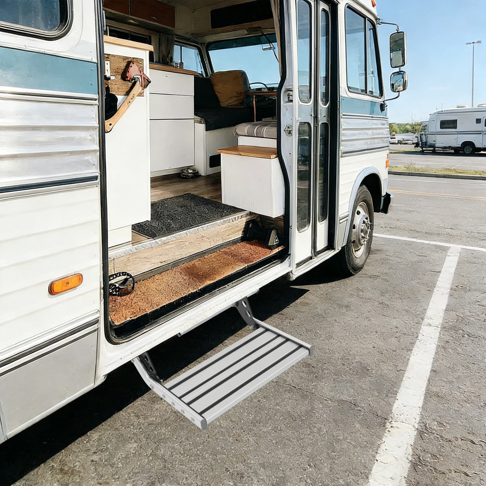 Aluminum Alloy RV Steps, Boat Ladder, Deck Ladder, Foldable Manual Step with LED Strip, 150kg Load, for Motorhome
Aluminum Alloy RV Steps, Boat Ladder, Deck Ladder, Foldable Manual Step with LED Strip, 150kg Load, for Motorhome