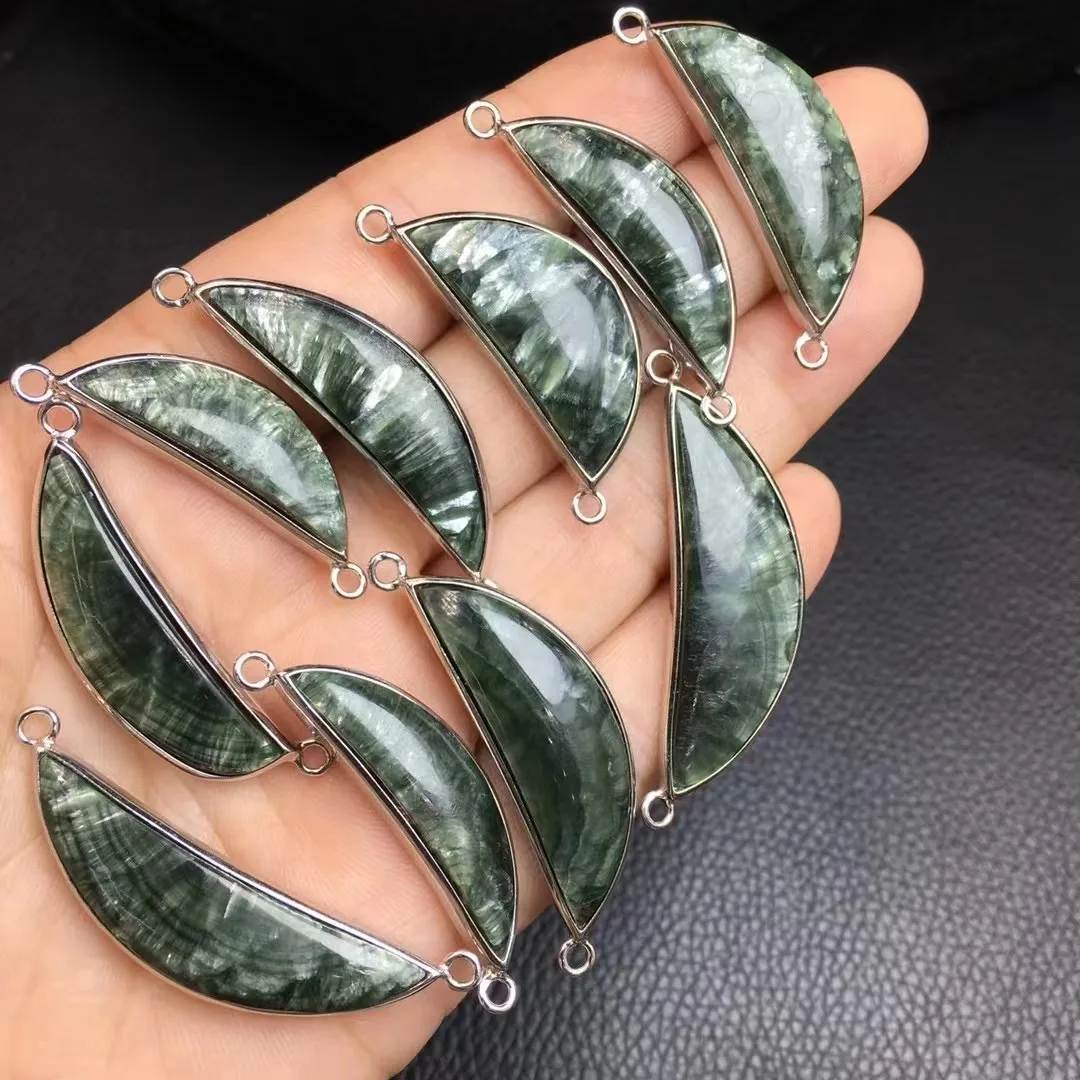 925 Silver Inlay With Natural Green Seraphinite Crystal Healing Moon Crescent Shape Fashion Gmestone Jewelry Gift
925 Silver Inlay With Natural Green Seraphinite Crystal Healing Moon Crescent Shape Fashion Gmestone Jewelry Gift