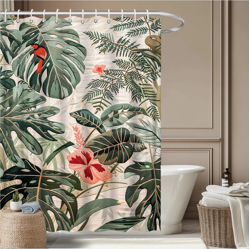 Tropical Plant Shower Curtain – Monstera, Ferns, Hibiscus, Red Bird, 2D Flat Print, Polyester, Grommet Top, 71x71 inch
Tropical Plant Shower Curtain – Monstera, Ferns, Hibiscus, Red Bird, 2D Flat Print, Polyester, Grommet Top, 71x71 inch