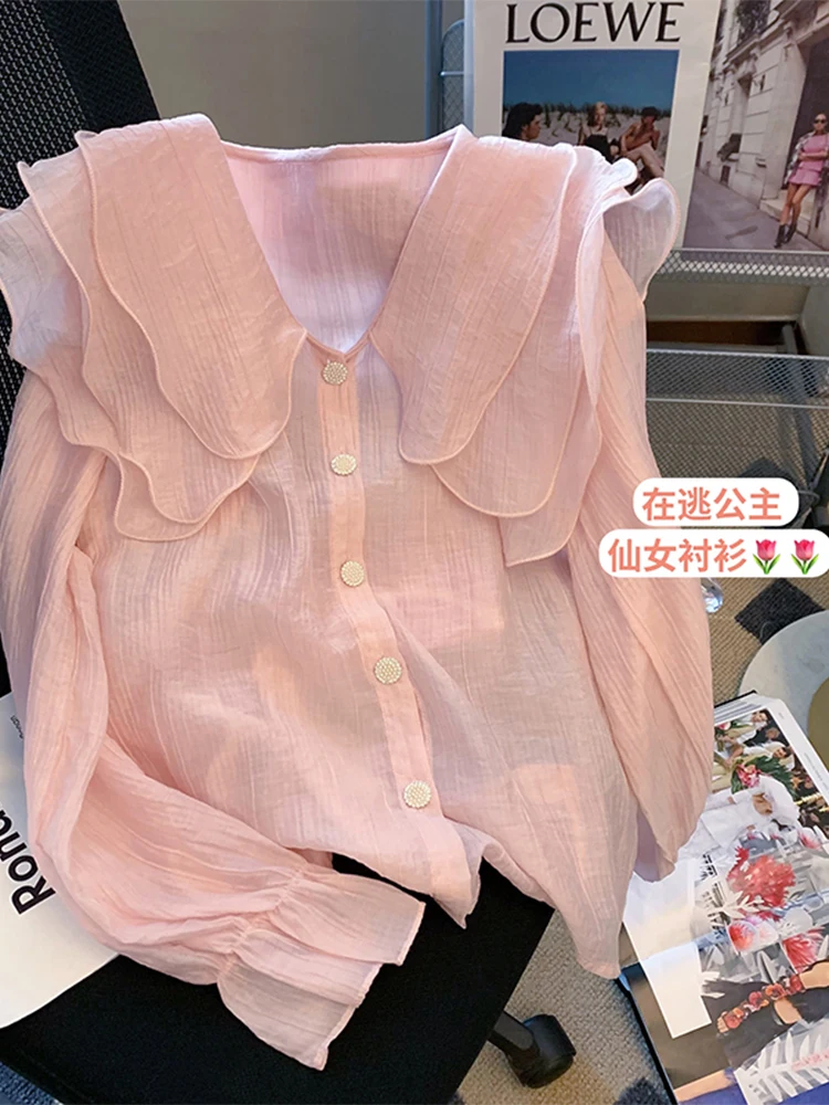 Women's Pink Shirts and Blouses Y2k 90s Aesthetic Vintage Korean 2000s Long Sleeve Peter Pan Collar Shirt Cutecore Clothes 2025
Women's Pink Shirts and Blouses Y2k 90s Aesthetic Vintage Korean 2000s Long Sleeve Peter Pan Collar Shirt Cutecore Clothes 2025