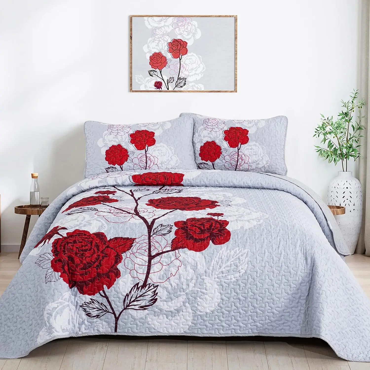 Floral Quilt Set Queen Size,Elegant Red Floral Printed Bedspread Coverlet 3 Pieces Soft Microfiber Bedding Set With 2
Floral Quilt Set Queen Size,Elegant Red Floral Printed Bedspread Coverlet 3 Pieces Soft Microfiber Bedding Set With 2