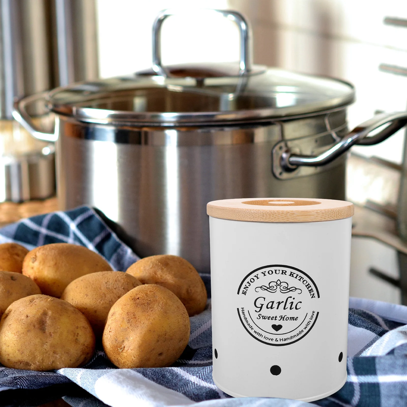 Vegetable Storage Container Garlic Keeper Bucket Bamboo Lid Freshness Keeping Spacious Kitchen Organizer Iron Garlic
Vegetable Storage Container Garlic Keeper Bucket Bamboo Lid Freshness Keeping Spacious Kitchen Organizer Iron Garlic