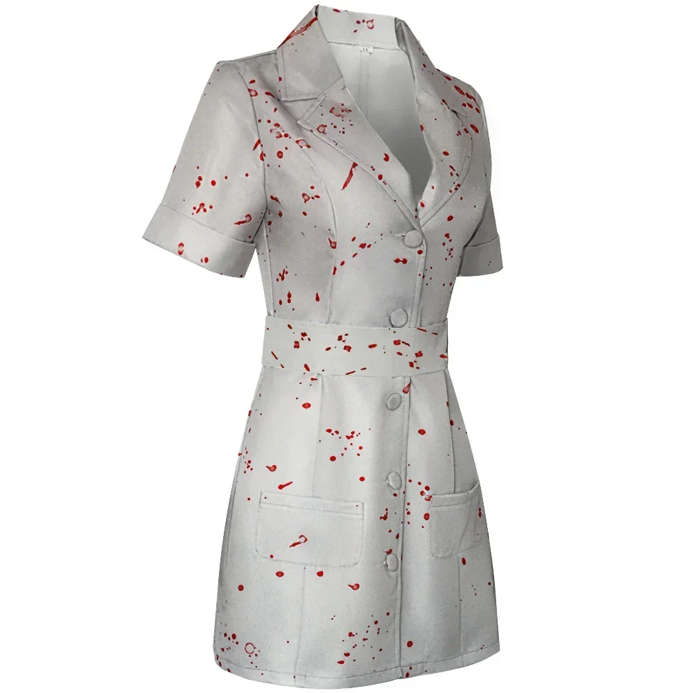 White Bloody Nurse Uniform Women Horror Cosplay Costume Belt Hat Halloween Party Wear
White Bloody Nurse Uniform Women Horror Cosplay Costume Belt Hat Halloween Party Wear