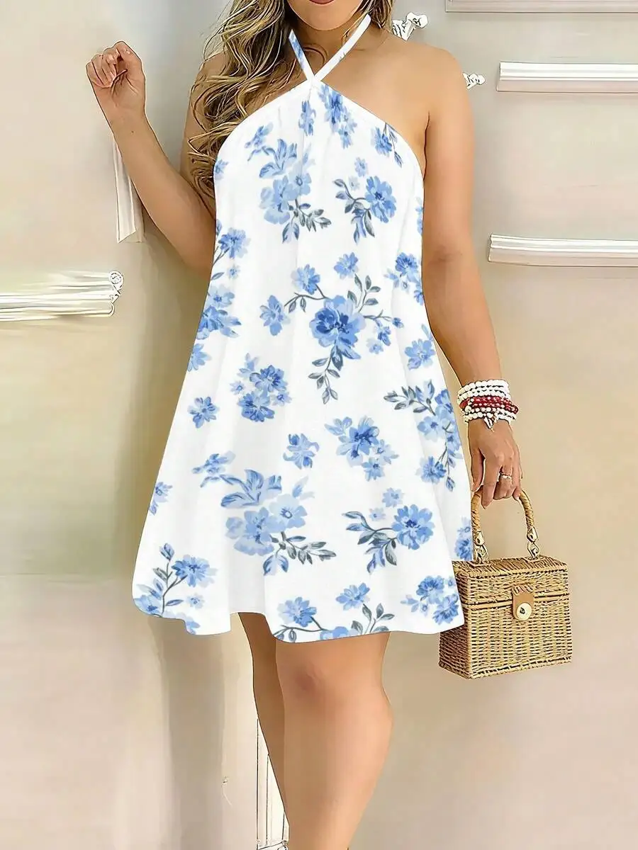 Womens Halter Neck Floral Print Dress White Blue Casual Loose Fit Summer Vacation Dress
Womens Halter Neck Floral Print Dress White Blue Casual Loose Fit Summer Vacation Dress