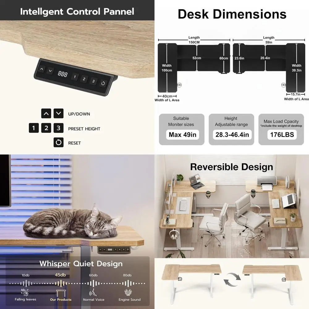 59 Inch L Shaped Standing Desk Adjustable Height, Electric Standing Desk, Sit Stand Computer Table with Reversiable Splice Board
59 Inch L Shaped Standing Desk Adjustable Height, Electric Standing Desk, Sit Stand Computer Table with Reversiable Splice Board