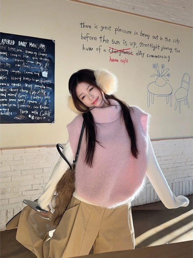 Sweet Sle Pink High Collar Furry Knitted Vest Women's Early Spring Aosphere Layering Outerwear Top Casual Loose Fit
Sweet Sle Pink High Collar Furry Knitted Vest Women's Early Spring Aosphere Layering Outerwear Top Casual Loose Fit