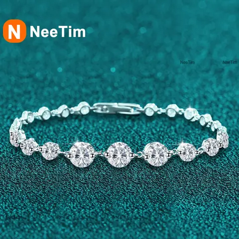 NeeTim Full Moissanite Tennis Bracelet 925 Sterling Silver Size Gradient Lab Diamond Bracelets for Women Sparkling Party Jewelry