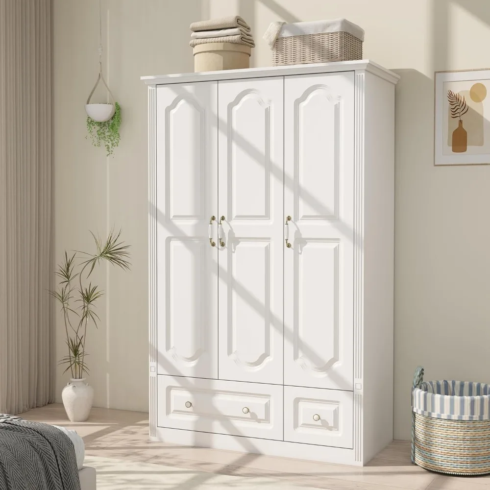 White Armoire Wardrobe Closet with 2 Drawers: 74" Modern Large Wardrobe Closet with 3 Doors, Wooden Closets for Bedroom Armoires
White Armoire Wardrobe Closet with 2 Drawers: 74" Modern Large Wardrobe Closet with 3 Doors, Wooden Closets for Bedroom Armoires