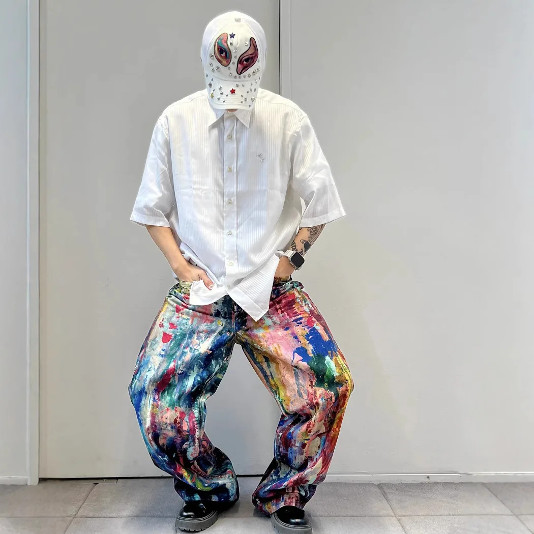 Trendy AC style men jeans graffiti denim trousers loose retro casual wear for couples
Trendy AC style men jeans graffiti denim trousers loose retro casual wear for couples