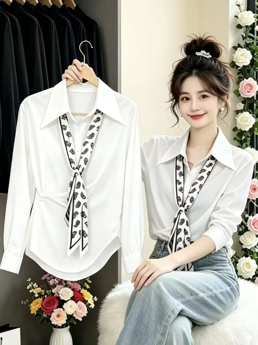 Fashionable Korean Style Square Collar Casual Shirt Ageless Fairylike Spring Summer New Arrival Silk Scarf Included Women's S...
Fashionable Korean Style Square Collar Casual Shirt Ageless Fairylike Spring Summer New Arrival Silk Scarf Included Women's S...