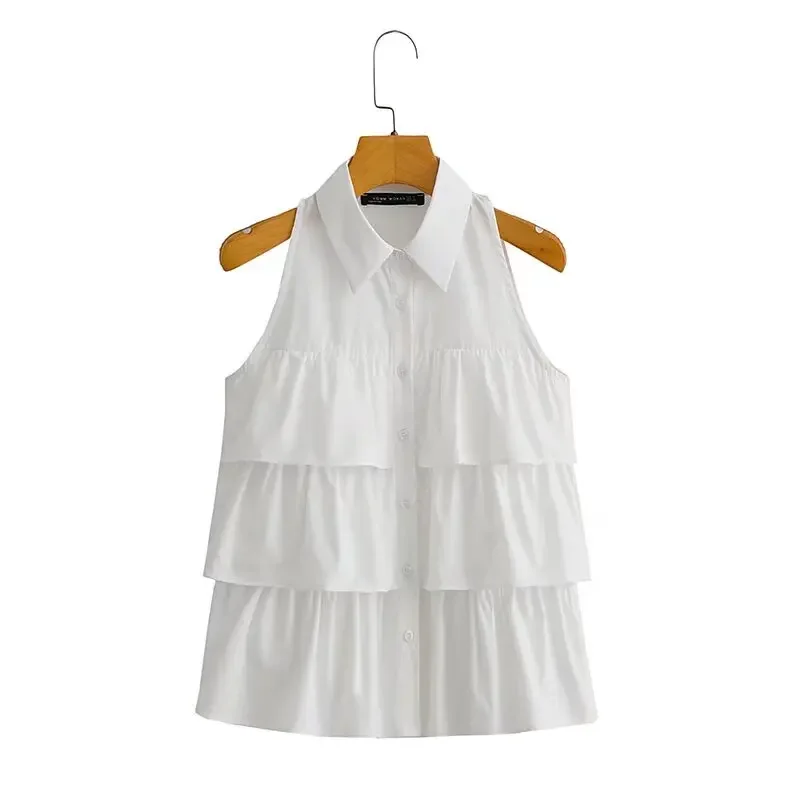 2025 New Women Fashion Cascading Ruffles White Blouse Femme Chic Sleeveless Breasted Slim Vest Shirt Summer Tops
2025 New Women Fashion Cascading Ruffles White Blouse Femme Chic Sleeveless Breasted Slim Vest Shirt Summer Tops