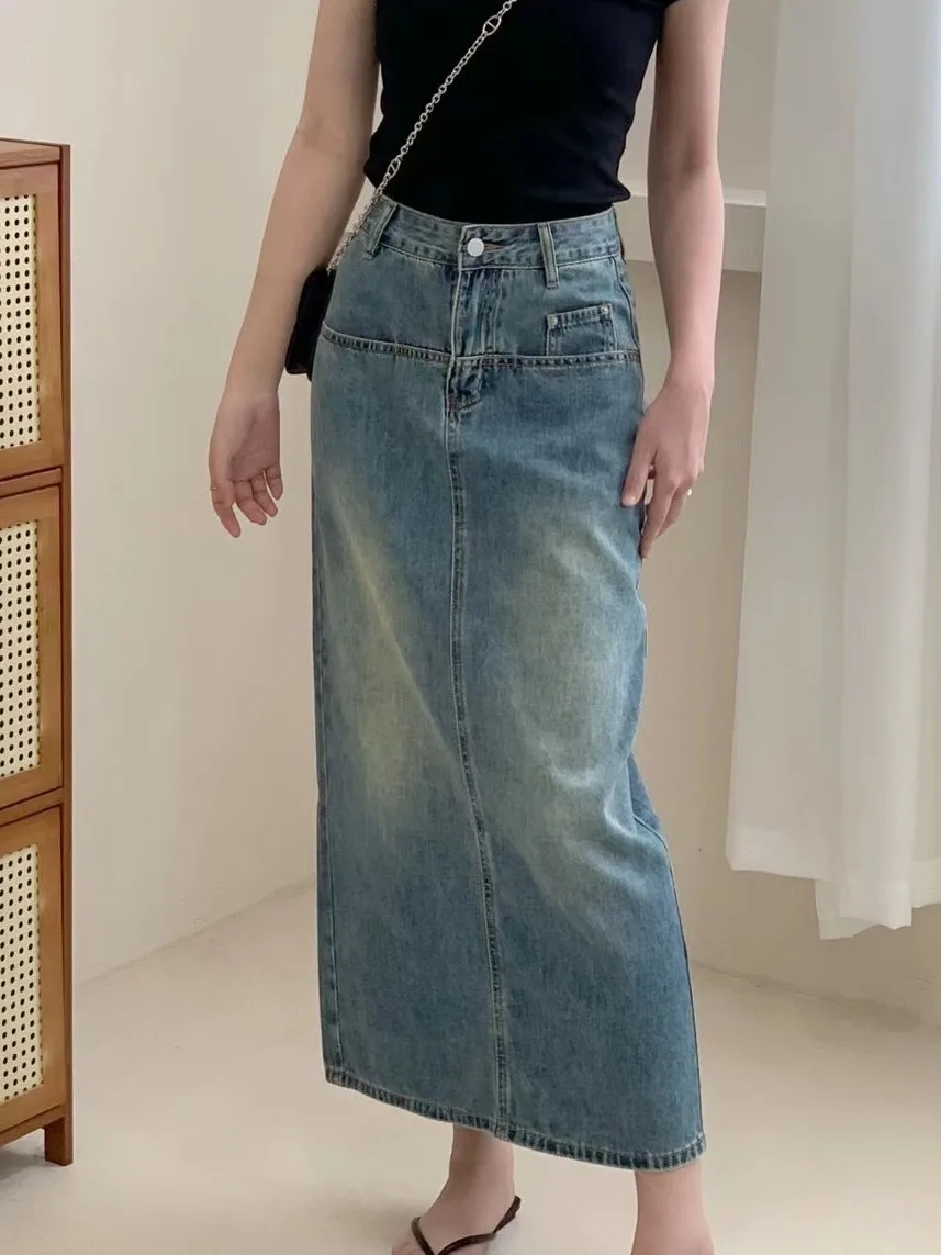 ZHISILAO New High Waist Long Denim Skirt Women Vintage Straight A-line Jeans Skirt Summer 2023 
ZHISILAO New High Waist Long Denim Skirt Women Vintage Straight A-line Jeans Skirt Summer 2023