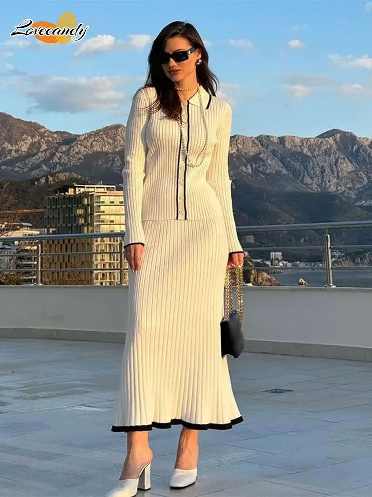 Women Solid Knitted Long Skirt Suit Fashion Full Sleeve Lapel Slim Fit Button Shirt Top Outfit 2024 Autumn Elegant Lady 2pcs Set
Women Solid Knitted Long Skirt Suit Fashion Full Sleeve Lapel Slim Fit Button Shirt Top Outfit 2024 Autumn Elegant Lady 2pcs Set