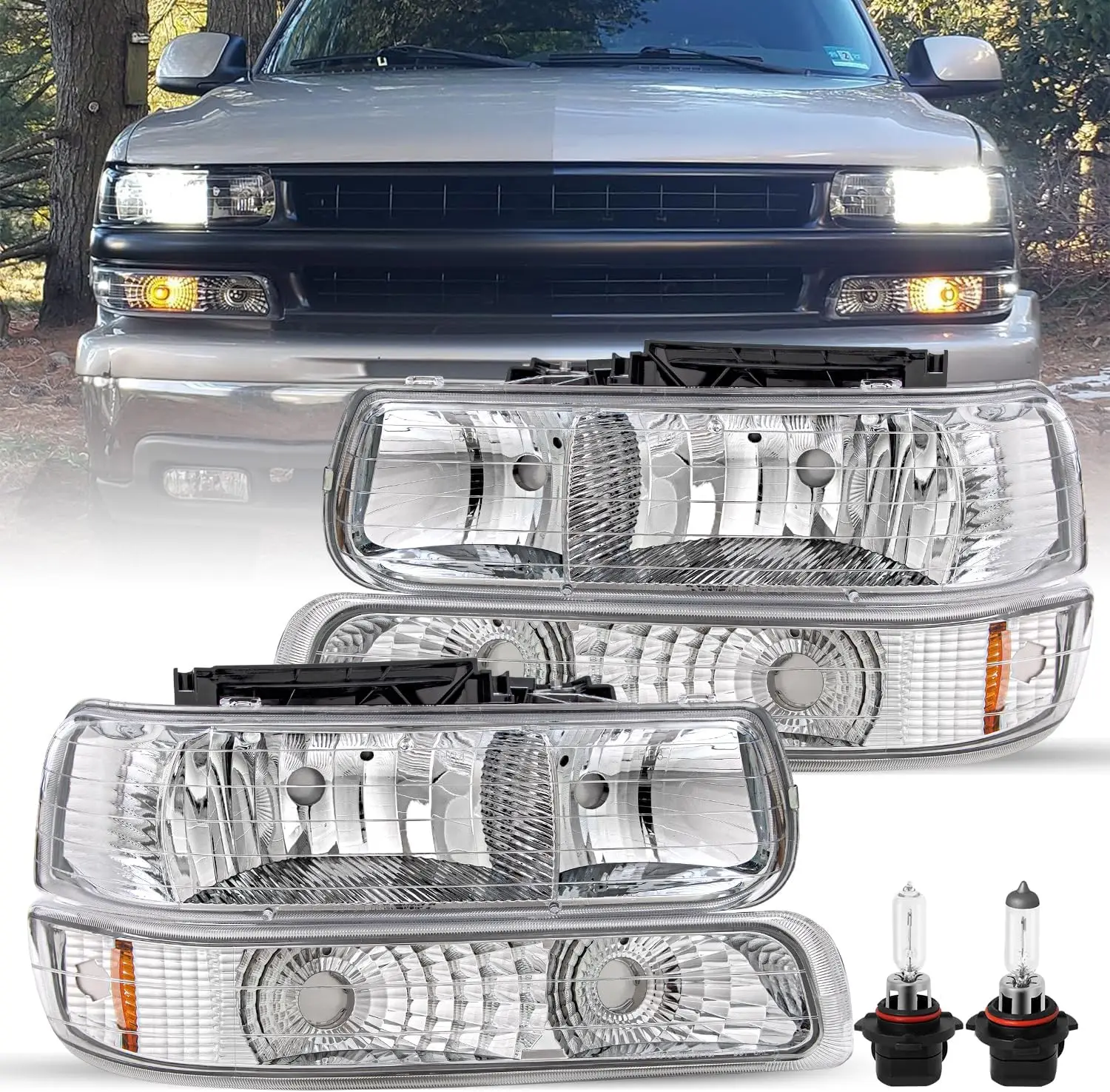 4 шт. фара в сборе с лампочками подходит для 1999 2000 2001 2002 Chevy Silverado 1500 2500/00-06 Chevy Tahoe Suburban
4 шт. фара в сборе с лампочками подходит для 1999 2000 2001 2002 Chevy Silverado 1500 2500/00-06 Chevy Tahoe Suburban