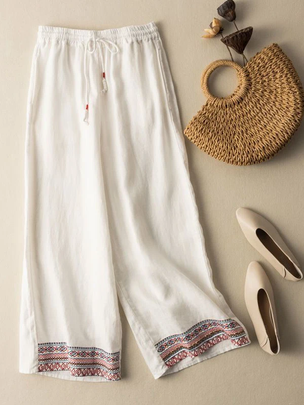 Women's Cotton Linen Wide Leg Pants Embroidered Loose Straight Casual High Waist Slimming Spring Summer New Style Fashionable
Women's Cotton Linen Wide Leg Pants Embroidered Loose Straight Casual High Waist Slimming Spring Summer New Style Fashionable