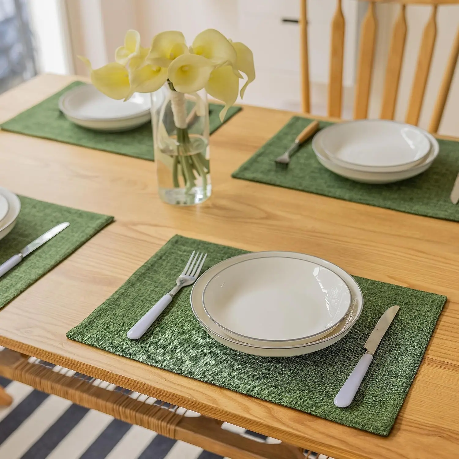 Green Linen Placemats Set of 4, 13x19 Inch, Vintage Textured Heat Resistant Table Mats for Dining Kitchen
Green Linen Placemats Set of 4, 13x19 Inch, Vintage Textured Heat Resistant Table Mats for Dining Kitchen