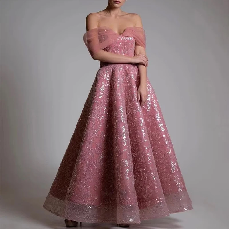 Customized Sparkle Elegant Long Evening Dresses Off the shoulder Formal Sequins Lace A-Line Prom Dresses robes de soirée
Customized Sparkle Elegant Long Evening Dresses Off the shoulder Formal Sequins Lace A-Line Prom Dresses robes de soirée