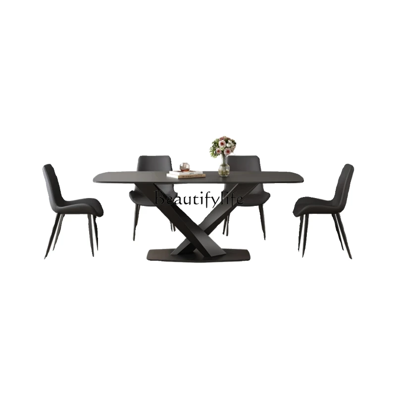 Modern simple light luxury dining table and chair combination pure black rock slab simple and modern
Modern simple light luxury dining table and chair combination pure black rock slab simple and modern