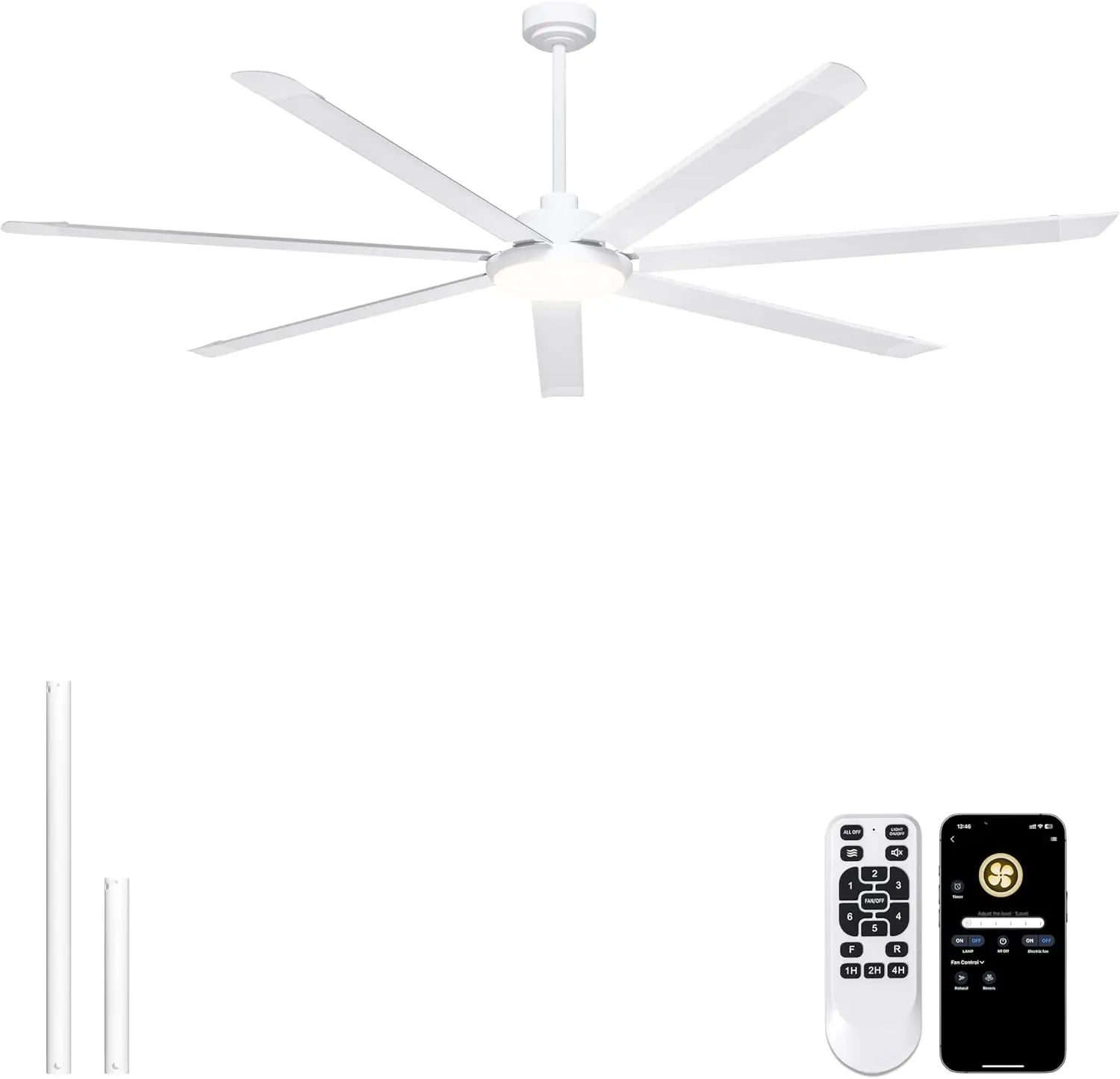 84-Inch Industrial Ceiling Fan with Light, High CFM, Remote and App Control, 7 Aluminum Blades, 3-Color Temperature Options, for Warehouse, Shop, Garage, White
84-Inch Industrial Ceiling Fan with Light, High CFM, Remote and App Control, 7 Aluminum Blades, 3-Color Temperature Options, for Warehouse, Shop, Garage, White