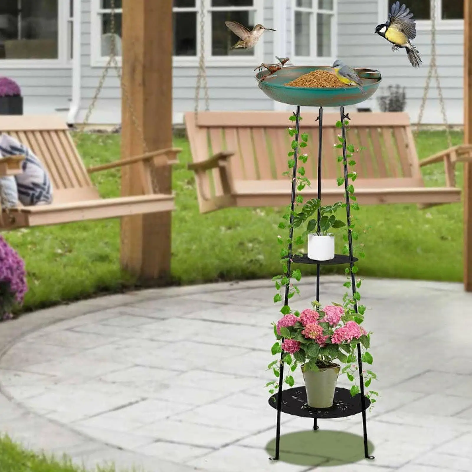 Garden Tripod Stand with Bird Bath Feeder 13x41.3inch for Yard Decor Wrought Iron
Garden Tripod Stand with Bird Bath Feeder 13x41.3inch for Yard Decor Wrought Iron