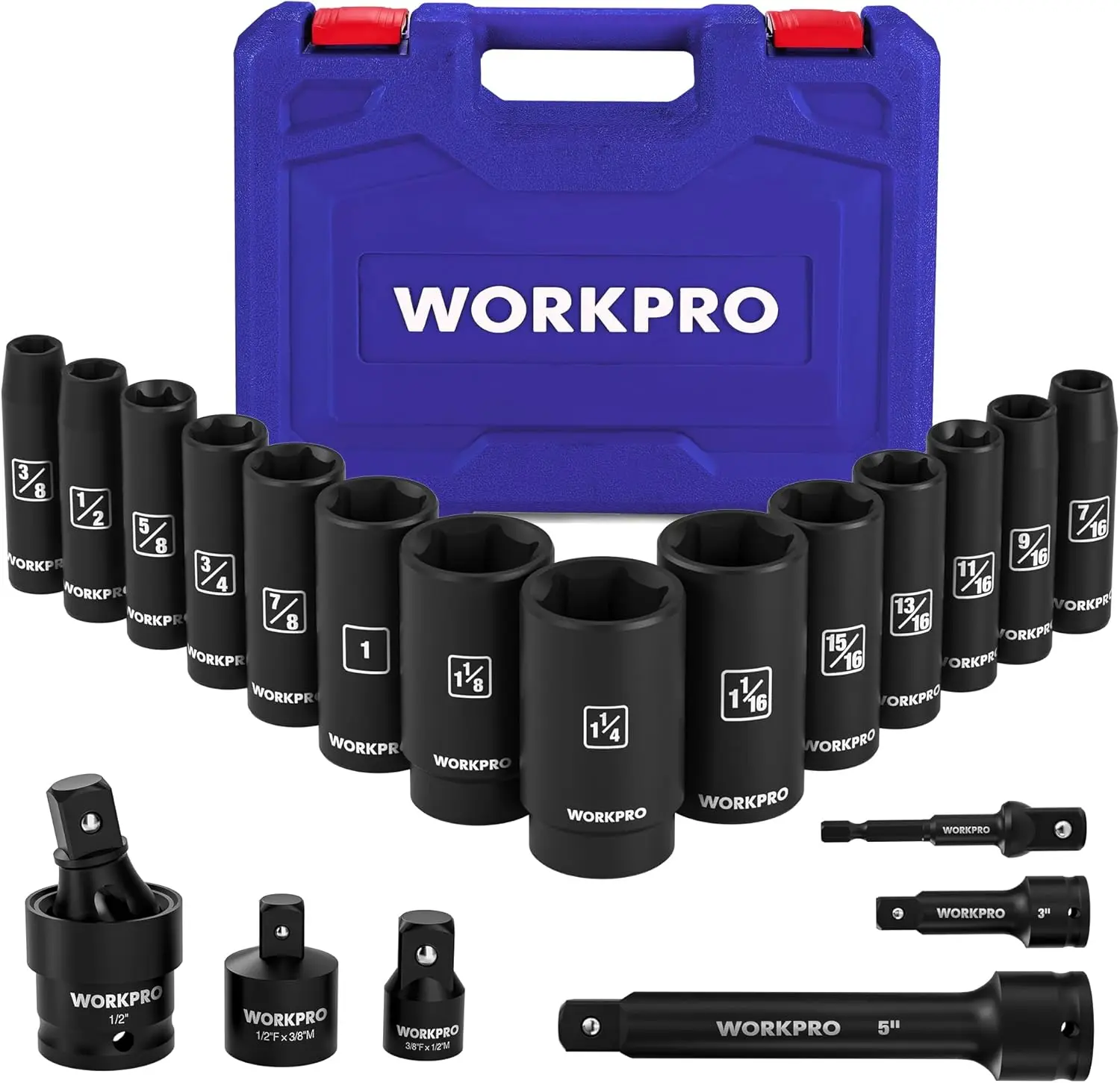 20-Piece 1/2" Drive Deep Impact Socket Set, Cr-V Steel, 10-27mm with Extensions and Adapters
20-Piece 1/2" Drive Deep Impact Socket Set, Cr-V Steel, 10-27mm with Extensions and Adapters
