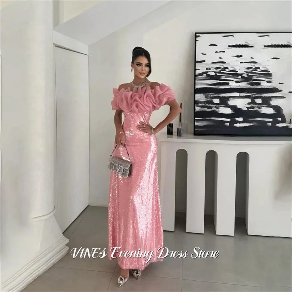 VINES Hot Pink Prom Dress Ruffled Off Shoulder Celebrity Dress with Full Sequin Women's Evening Dresses Formal Gown Customized
VINES Hot Pink Prom Dress Ruffled Off Shoulder Celebrity Dress with Full Sequin Women's Evening Dresses Formal Gown Customized