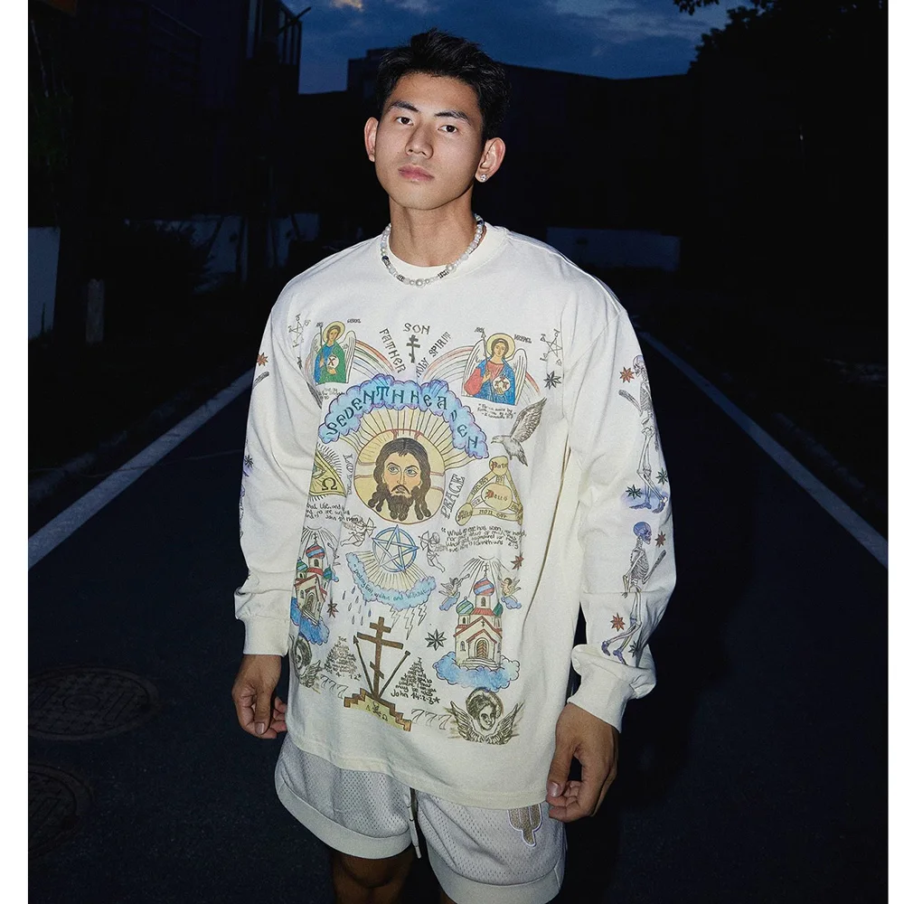American High Street Graffiti Vintage Long Sleeve T-shirt Men's Loose Casual Vibe Hip Hop T Shirt Women Oversize Tshirt Tee
American High Street Graffiti Vintage Long Sleeve T-shirt Men's Loose Casual Vibe Hip Hop T Shirt Women Oversize Tshirt Tee