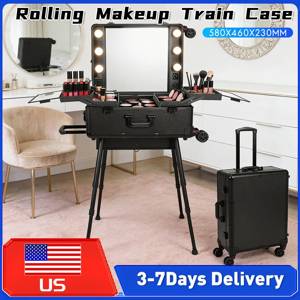 Rolling Professional Makeup Storage Organizer Box with Mirror and Lights Makeup Case with Wheels Stands for Travel Or Salon Use
Rolling Professional Makeup Storage Organizer Box with Mirror and Lights Makeup Case with Wheels Stands for Travel Or Salon Use