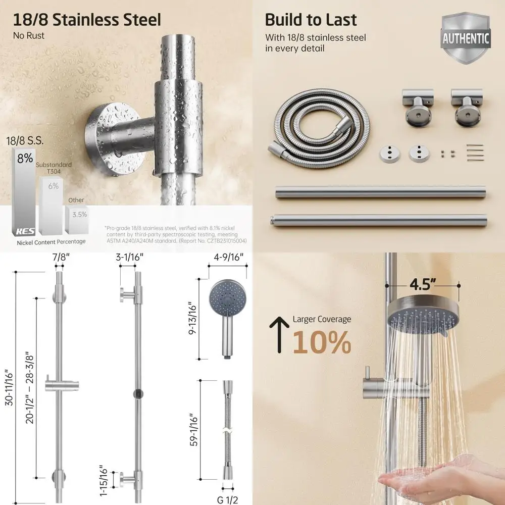 30-Inch Stainless Steel Shower Slide Bar with Adjustable Handheld Shower, 59-Inch Hose, 5-Function Hand Shower, Wall Mount Set,
30-Inch Stainless Steel Shower Slide Bar with Adjustable Handheld Shower, 59-Inch Hose, 5-Function Hand Shower, Wall Mount Set,