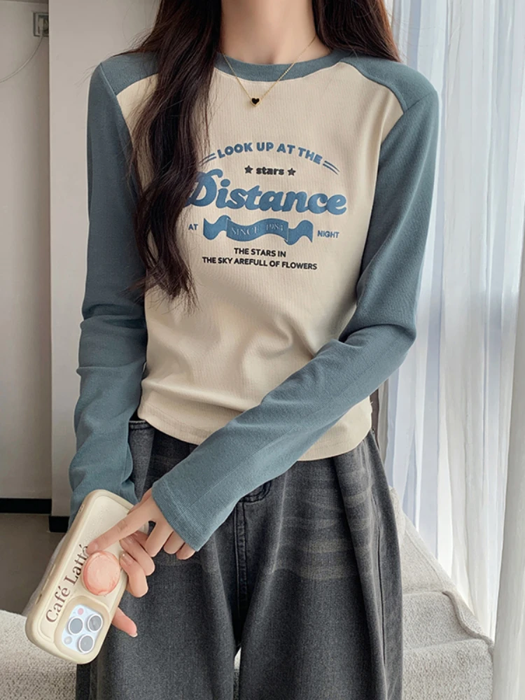 Autumn American Style Letters Printing Long Sleeves T-shirt for Women Block Color Patchwork Female Cotton Tees Cotton Lady Tops
Autumn American Style Letters Printing Long Sleeves T-shirt for Women Block Color Patchwork Female Cotton Tees Cotton Lady Tops