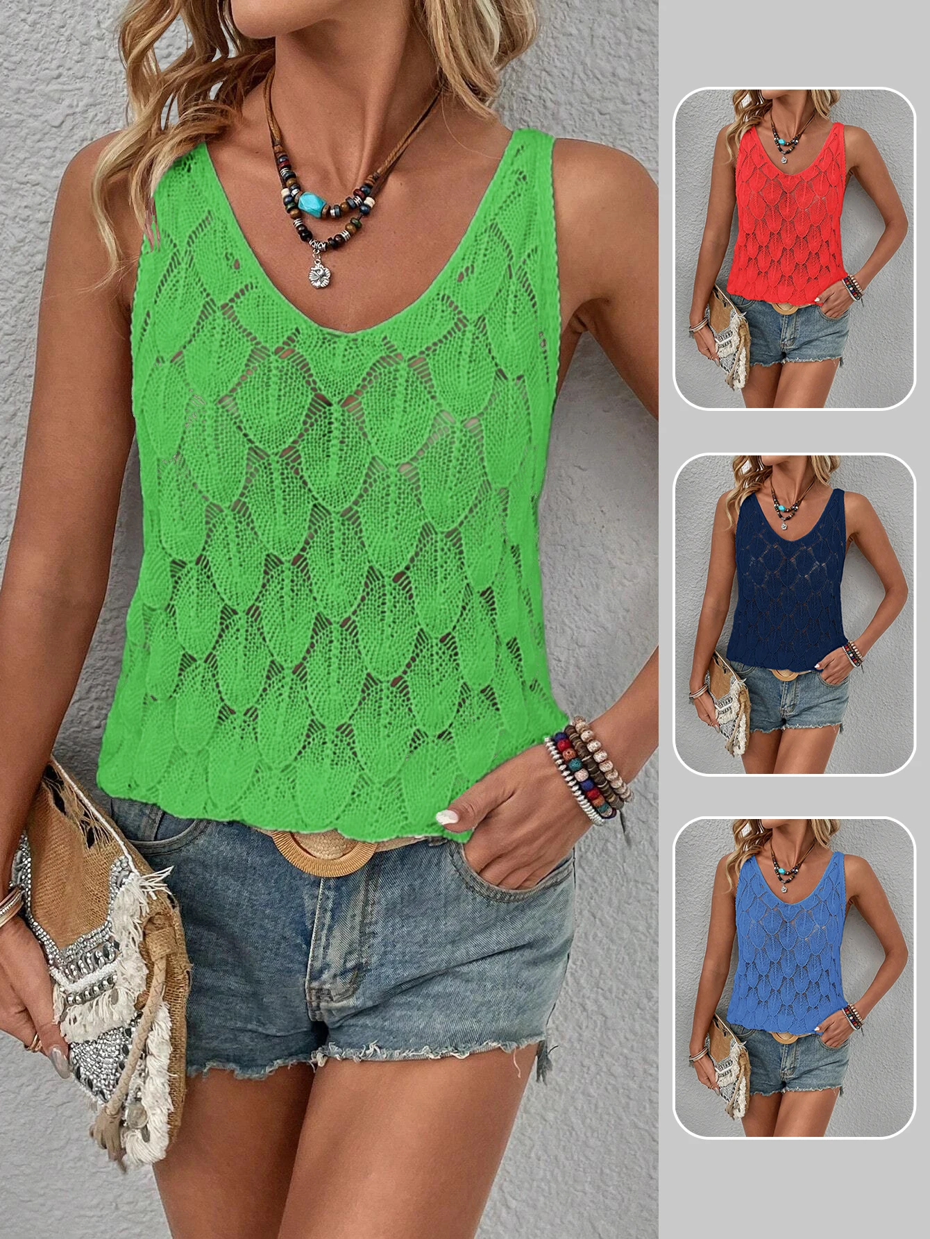 Новинка 2026 года: Летний вязаный жилет без рукавов с узором «рыбья чешуя», дышащий, с вырезами, женский повседневный свободный топ для пляжного отдыха
Новинка 2026 года: Летний вязаный жилет без рукавов с узором «рыбья чешуя», дышащий, с вырезами, женский повседневный свободный топ для пляжного отдыха