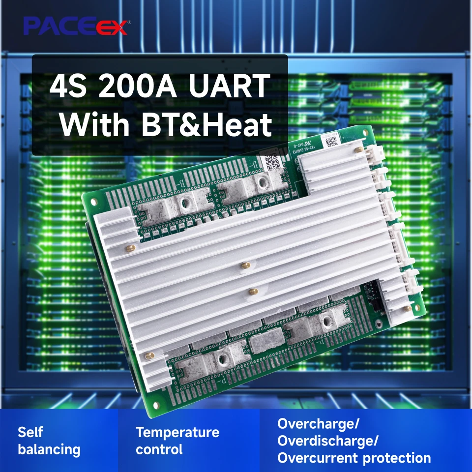 PACEex Smart BMS 4S Lifepo4 200A Built-in Bluetooth Heating Function UART RS485 Lithium Battery Balance Board BMS
PACEex Smart BMS 4S Lifepo4 200A Built-in Bluetooth Heating Function UART RS485 Lithium Battery Balance Board BMS