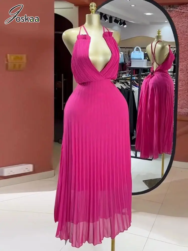 Joskaa 2025 Summer Women Sexy Pleated Spaghetti Strap Deep V-Neck Backless Skinny Big Swing Dress Party Club Holiday Beachwear
Joskaa 2025 Summer Women Sexy Pleated Spaghetti Strap Deep V-Neck Backless Skinny Big Swing Dress Party Club Holiday Beachwear
