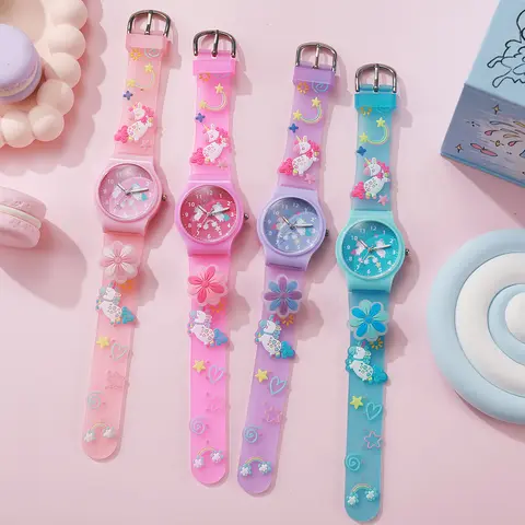 Kids' Cute Unicorn Quartz Watch, Soft Silicone Strap, Cartoon Decorated Quartz Watch, Lightweight Student Wristwatch